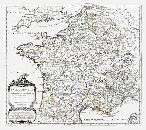 Ancient France - Vaugondy 1757 White Modern Wood Framed Art Print with Double Matting by Vaugondy