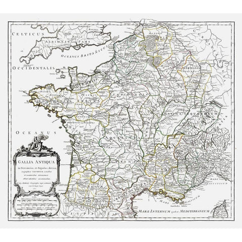 Ancient France - Vaugondy 1757 Black Modern Wood Framed Art Print with Double Matting by Vaugondy