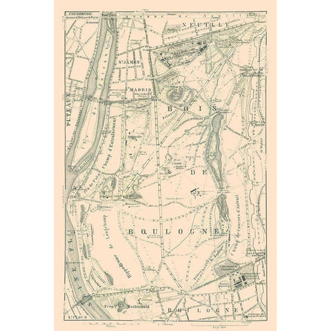 Bois de Boulogne Paris France - Baedeker 1911 White Modern Wood Framed Art Print by Baedeker