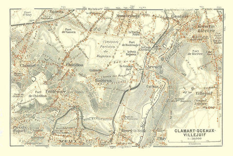 Town of Sceaux France - Baedeker 1911 Black Ornate Wood Framed Art Print with Double Matting by Baedeker