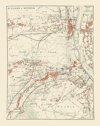 Saint Cloud Sevres Paris France - Baedeker 1911 White Modern Wood Framed Art Print with Double Matting by Baedeker