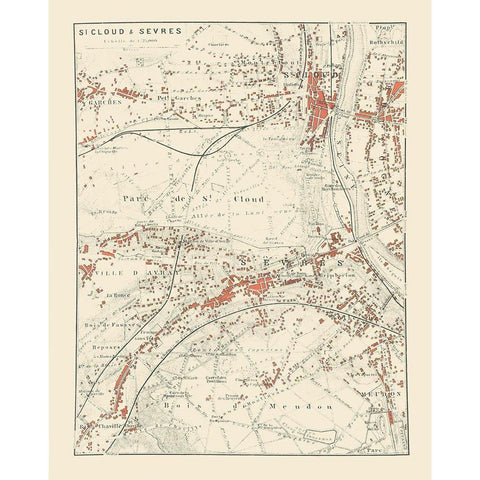 Saint Cloud Sevres Paris France - Baedeker 1911 Black Modern Wood Framed Art Print with Double Matting by Baedeker