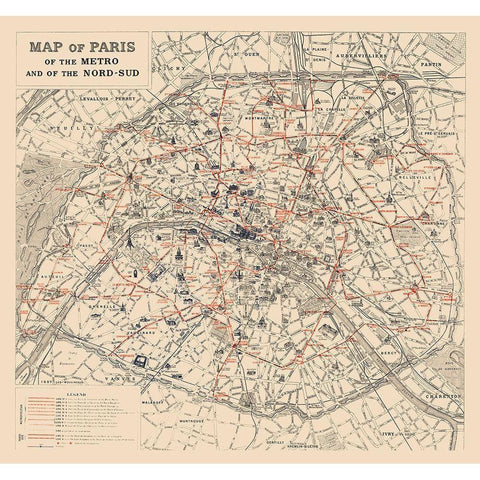 Metro Nord Sud Paris France - 1923 White Modern Wood Framed Art Print by Unknown