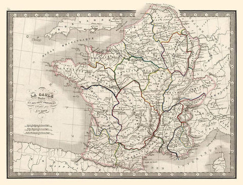 Ancient France Ten Provinces - Monin 1839 Black Ornate Wood Framed Art Print with Double Matting by Monin