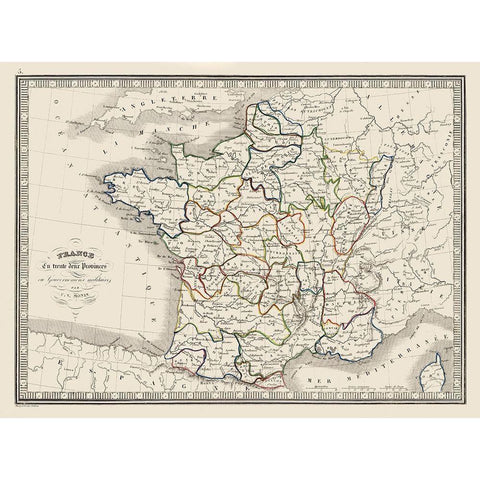 Thirty Two Provinces France - Monin 1839 Gold Ornate Wood Framed Art Print with Double Matting by Monin