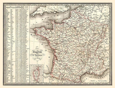 86 Departments France - Monin 1839 White Modern Wood Framed Art Print with Double Matting by Monin