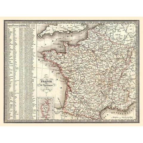 86 Departments France - Monin 1839 Black Modern Wood Framed Art Print by Monin