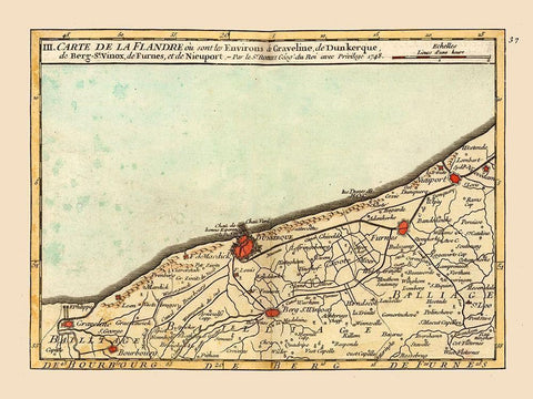 Gravelines Environs France - Robert 1748  Black Ornate Wood Framed Art Print with Double Matting by Robert