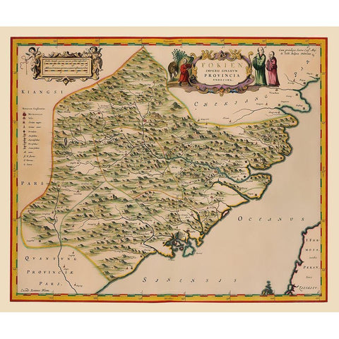 Fujian Province China - Blaeu 1655 Black Modern Wood Framed Art Print with Double Matting by Blaeu