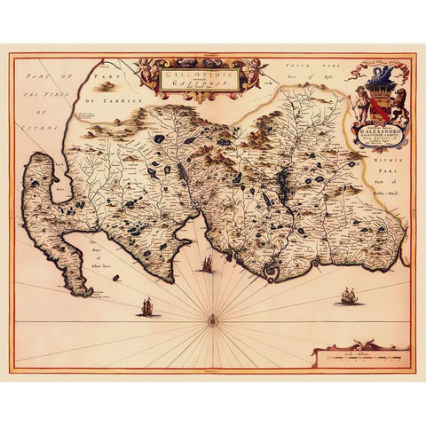 Great Britain Galloway Scotland - Blaeu 1654 Black Modern Wood Framed Art Print with Double Matting by Blaeu