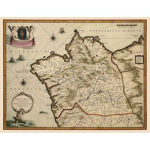 Iberian Peninsula Galicia Spain - Blaeu 1635 Black Modern Wood Framed Art Print with Double Matting by Blaeu