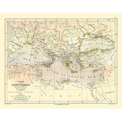 Middle East Greek Colonies Around 500 B.C. White Modern Wood Framed Art Print by Cortambert
