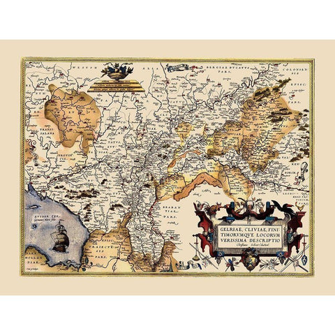 Gelderland Netherlands - Ortelius 1595 Gold Ornate Wood Framed Art Print with Double Matting by Ortelius