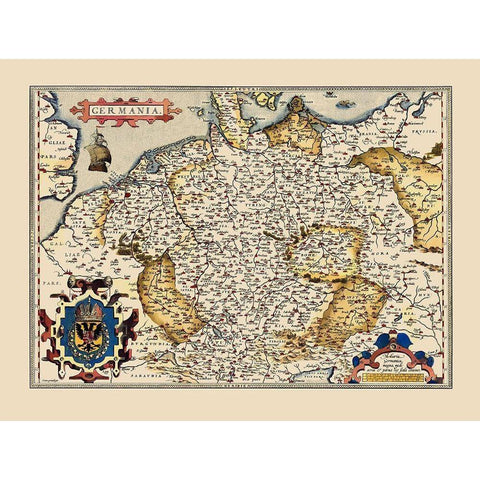 Germania Germany - Ortelius 1587 Black Modern Wood Framed Art Print with Double Matting by Ortelius