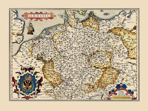 Germania Germany - Ortelius 1587 White Modern Wood Framed Art Print with Double Matting by Ortelius