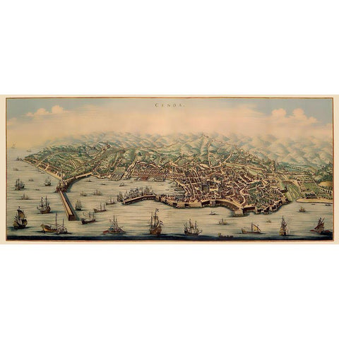 Genoa Panoramic Italy - Mortier 1704 Black Modern Wood Framed Art Print by Mortier