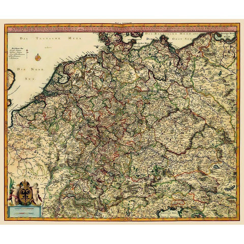 German Roman Empire Germany - Visscher 1681 Black Modern Wood Framed Art Print with Double Matting by Visscher