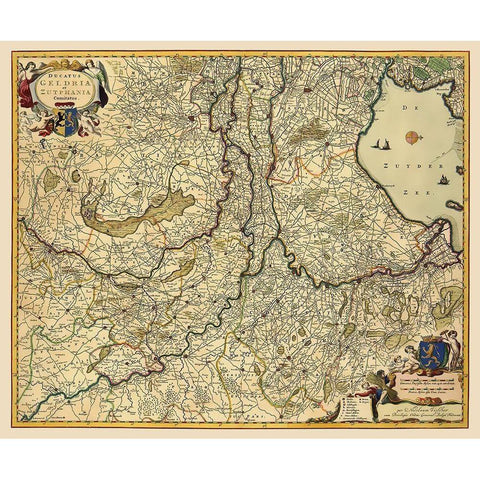 Gelderland Zutphen Netherlands - Visscher 1682 White Modern Wood Framed Art Print by Visscher