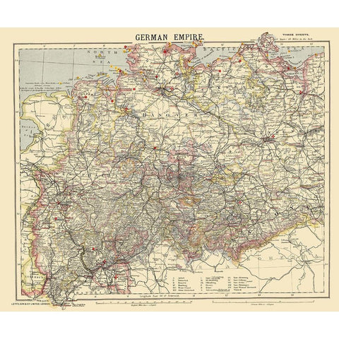 German Empire 1 Germany - Letts 1883 White Modern Wood Framed Art Print by Letts