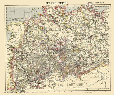 German Empire 1 Germany - Letts 1883 Black Ornate Wood Framed Art Print with Double Matting by Letts