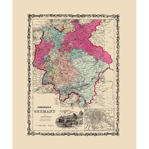 Germany - Johnson 1860 Black Modern Wood Framed Art Print with Double Matting by Johnson