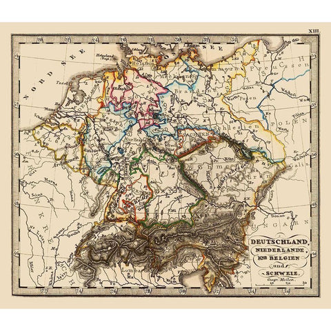 Germany Belgium Netherlands Switzerland Benelux White Modern Wood Framed Art Print by Stieler