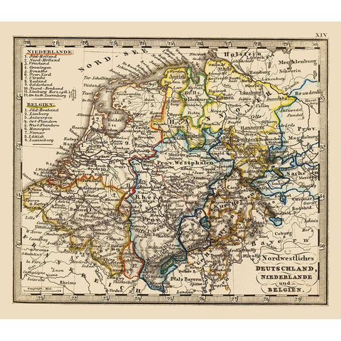Northwest Germany Netherlands Belgium Benelux Black Modern Wood Framed Art Print with Double Matting by Stieler