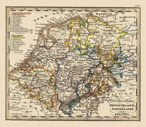 Northwest Germany Netherlands Belgium Benelux Black Ornate Wood Framed Art Print with Double Matting by Stieler