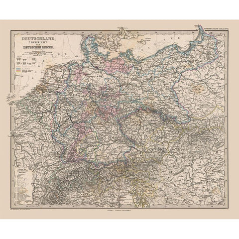 Overview Germany - Stieler 1885 White Modern Wood Framed Art Print by Stieler