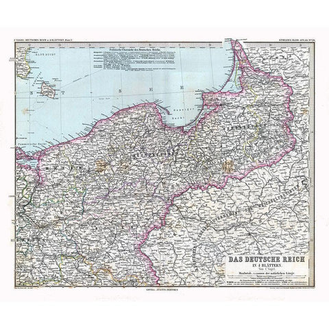 Northeast Germany - Stieler 1885 Gold Ornate Wood Framed Art Print with Double Matting by Stieler