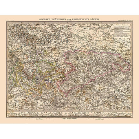 Europe Saxony Thuringia Germany - Stieler 1885 Black Modern Wood Framed Art Print by Stieler