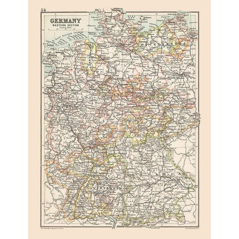 Western Germany - Bartholomew 1892 White Modern Wood Framed Art Print by Bartholomew