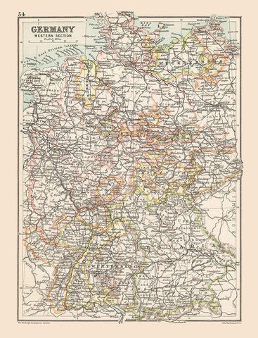 Western Germany - Bartholomew 1892 White Modern Wood Framed Art Print with Double Matting by Bartholomew