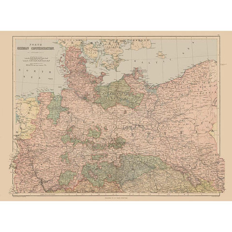 North German Confederation Germany - Black 1867 Gold Ornate Wood Framed Art Print with Double Matting by Black