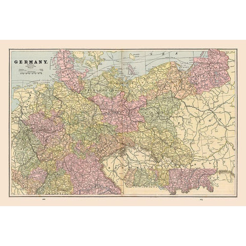 Germany - Cram 1888 Gold Ornate Wood Framed Art Print with Double Matting by Cram