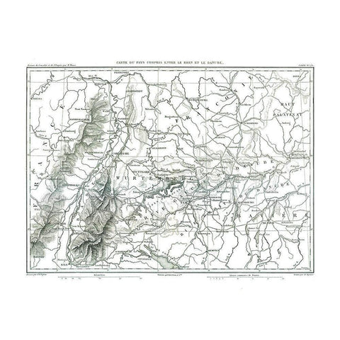 Rhine Danube Rivers Germany France - Thiers 1866 White Modern Wood Framed Art Print by Thiers