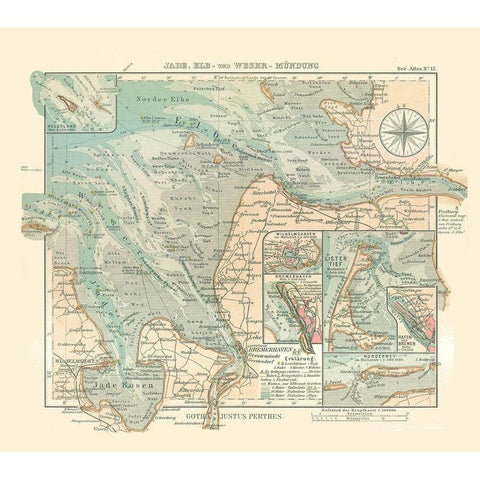 Jade Bight Elbe Weser Germany - Perthes 1914 White Modern Wood Framed Art Print by Perthes