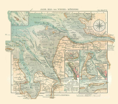 Jade Bight Elbe Weser Germany - Perthes 1914 Black Ornate Wood Framed Art Print with Double Matting by Perthes