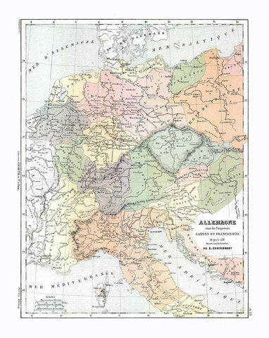 Europe Germany Italy - Cortambert 1880 White Modern Wood Framed Art Print with Double Matting by Cortambert