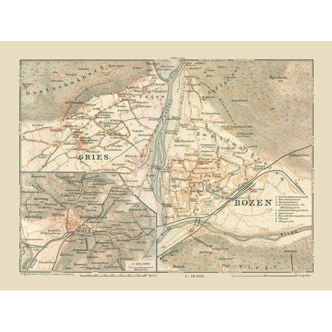 Gries Bozen Region Germany Italy - Baedeker 1910 Black Modern Wood Framed Art Print with Double Matting by Baedeker