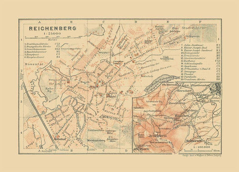 Reichenberg Germany - Baedeker 1910 Black Ornate Wood Framed Art Print with Double Matting by Baedeker