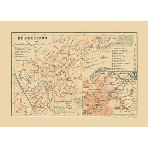 Reichenberg Germany - Baedeker 1910 White Modern Wood Framed Art Print by Baedeker