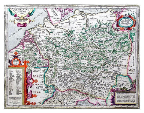 Ancient Germany - Ortelius 1587 Black Ornate Wood Framed Art Print with Double Matting by Ortelius