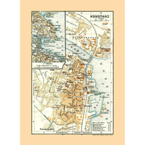 Konstanz Germany - Baedeker 1921 White Modern Wood Framed Art Print by Baedeker