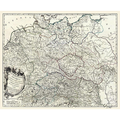 Ancient Germany - Vaugondy 1757 Gold Ornate Wood Framed Art Print with Double Matting by Vaugondy