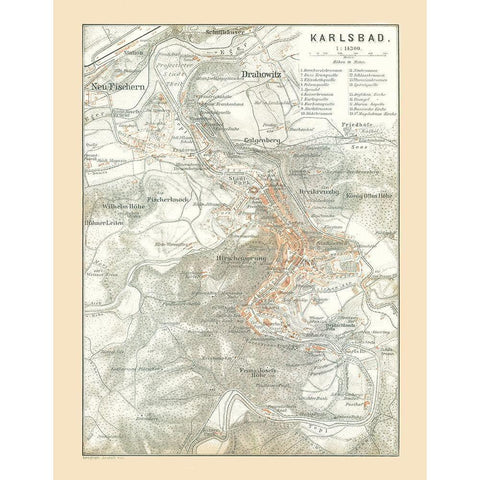 Karlsbad Germany - Baedeker 1896 Gold Ornate Wood Framed Art Print with Double Matting by Baedeker