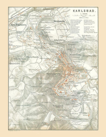 Karlsbad Germany - Baedeker 1896 Black Ornate Wood Framed Art Print with Double Matting by Baedeker