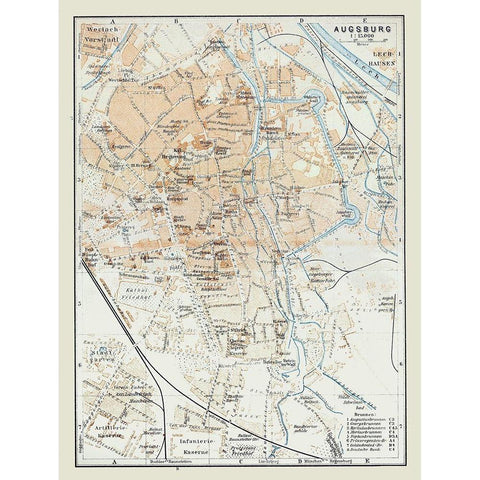 Augsburg Germany - Baedeker 1914 White Modern Wood Framed Art Print by Baedeker