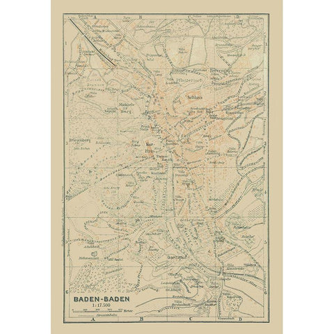 Baden Baden Germany - Baedeker 1914 Black Modern Wood Framed Art Print with Double Matting by Baedeker