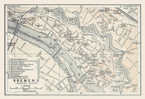 Bremen Germany - Baedeker 1914 White Modern Wood Framed Art Print with Double Matting by Baedeker